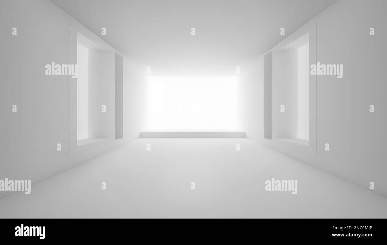 Large spacious white interior with empty space. 3D render Stock Photo ...