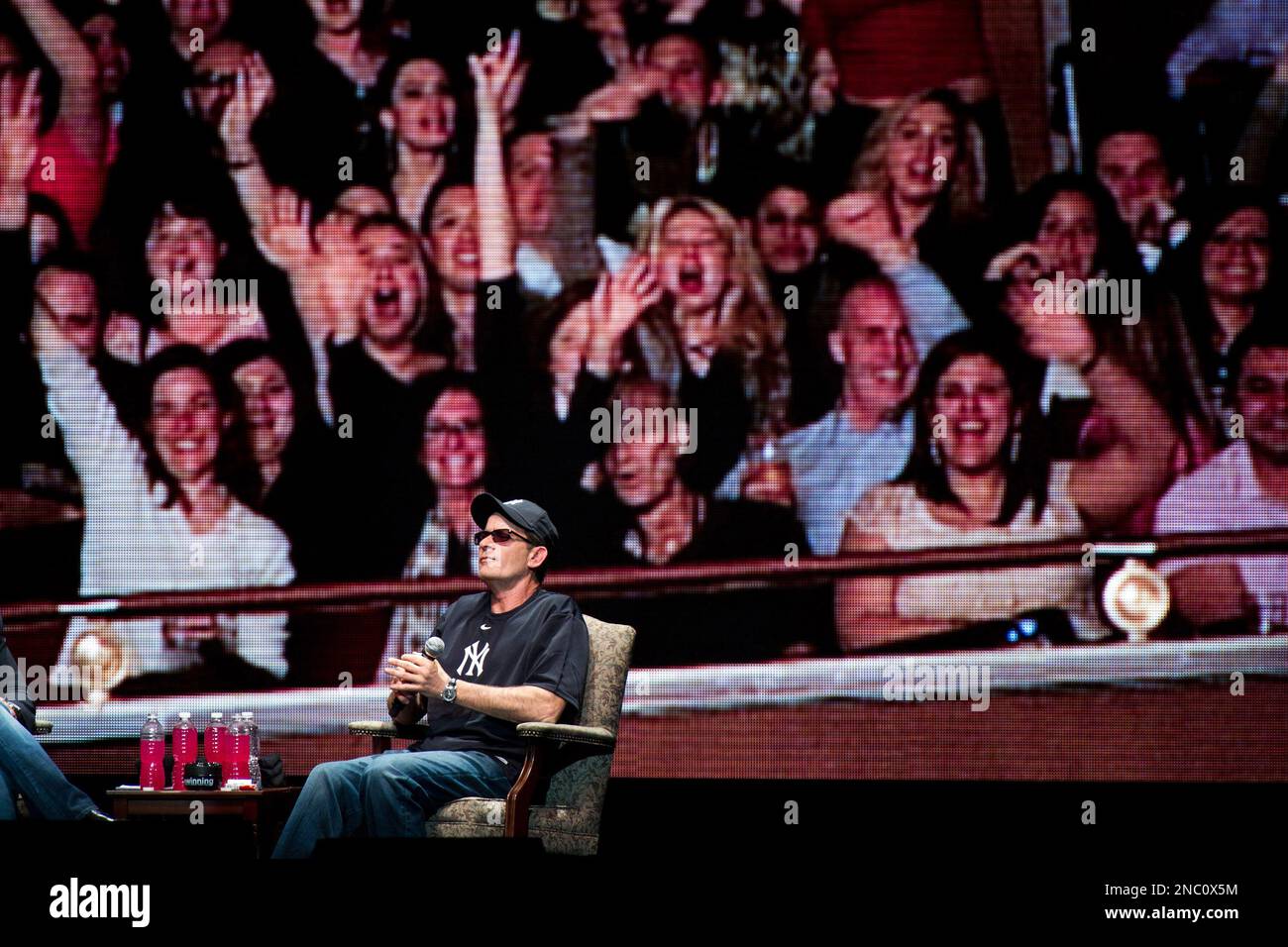 Charlie Sheen appears onstage at his “Violent Torpedo of Truth” show at