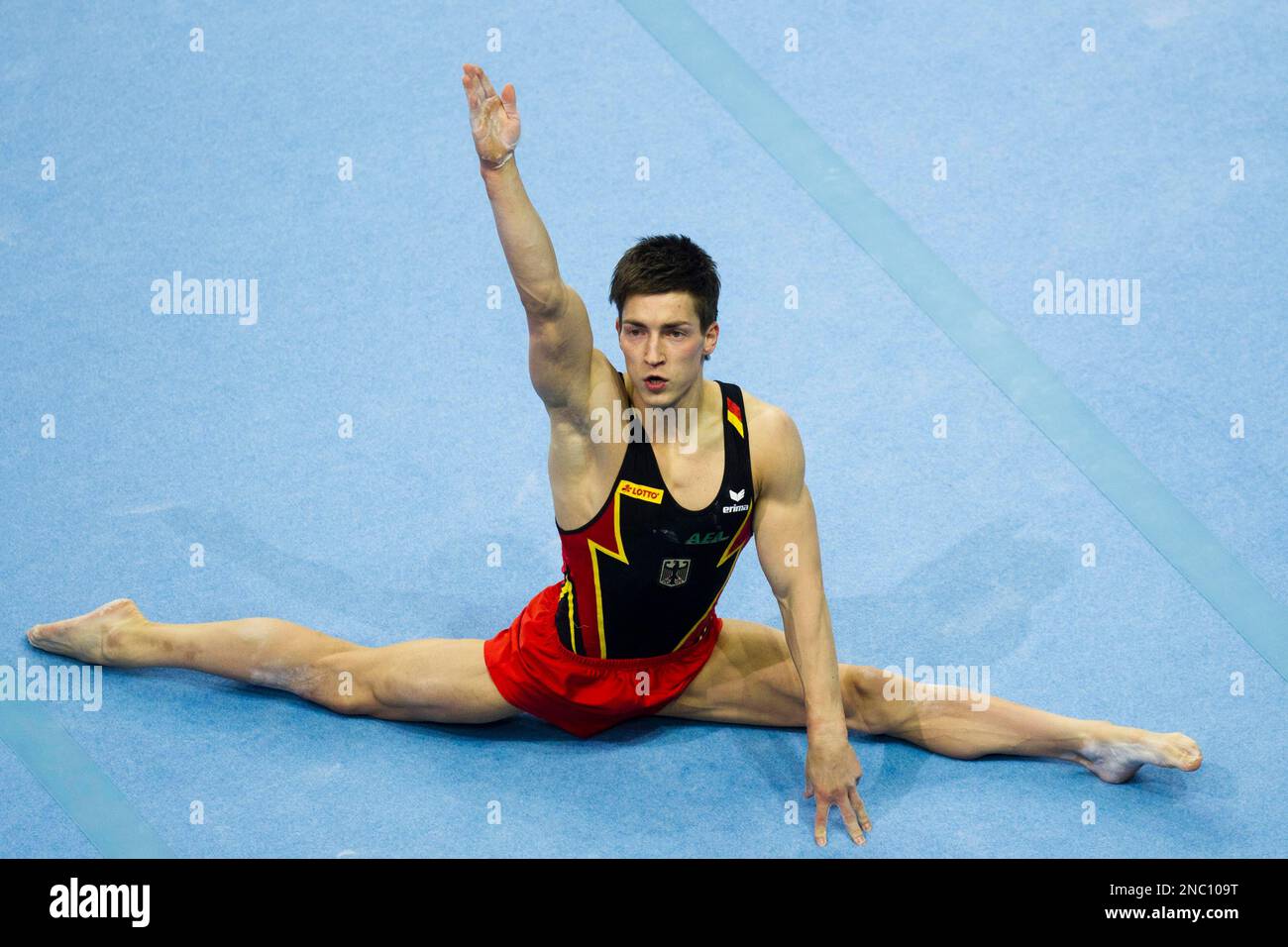 Germany's Philipp Boy competes at the floor during the men's individual