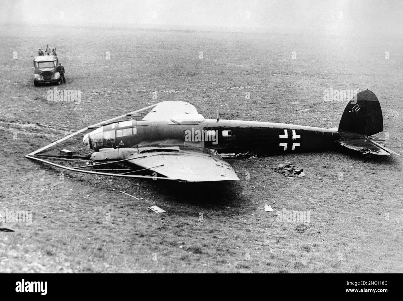 crashed-german-heinkel-he-iii-bomber-fitted-with-a-bumper-device