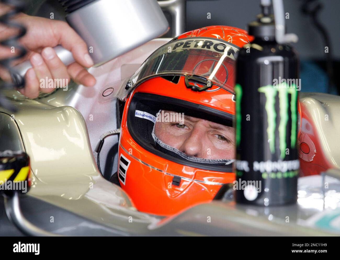 Mercedes Formula One driver Michael Schumacher of Germany waits in his