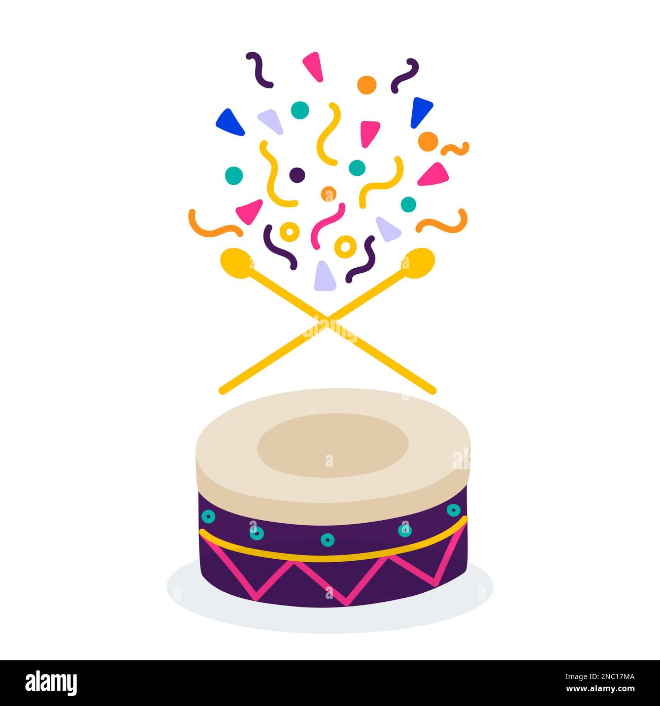 Happy Carnival. Drum and drum sticks with exploding confetti. Carnival ...