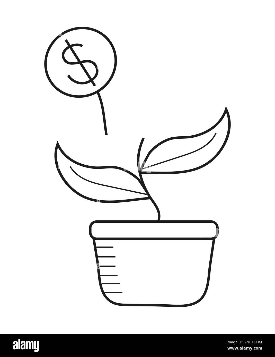 Cut money plant icon. Financial crisis sign in line style. Bankrupt