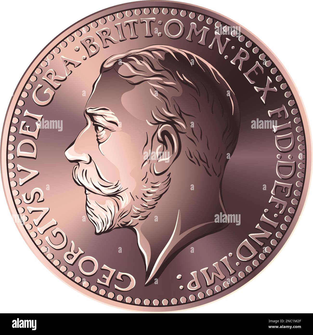 Vector money bronze coin British farthing , king George V on obverse Stock Vector