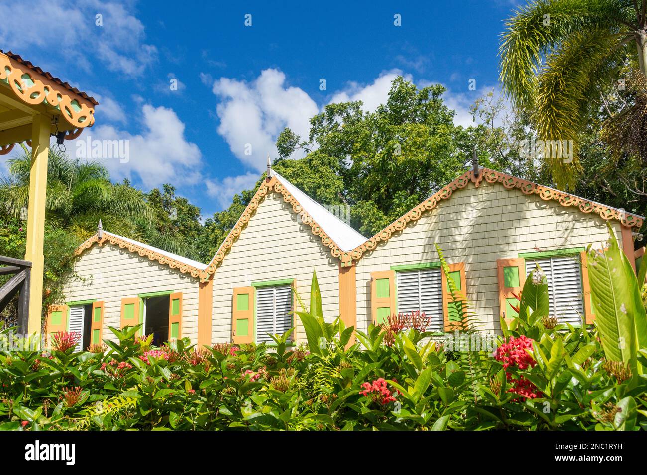 Garden at Romney Manor (1626) plantation estate house, Old Road Town, St. Kitts, St. Kitts and Nevis, Lesser Antilles, Caribbean Stock Photo