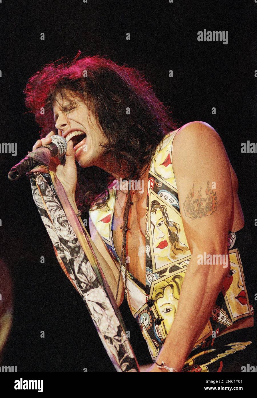 Steven Tyler, lead singer for the rock group Aerosmith, belts out ...