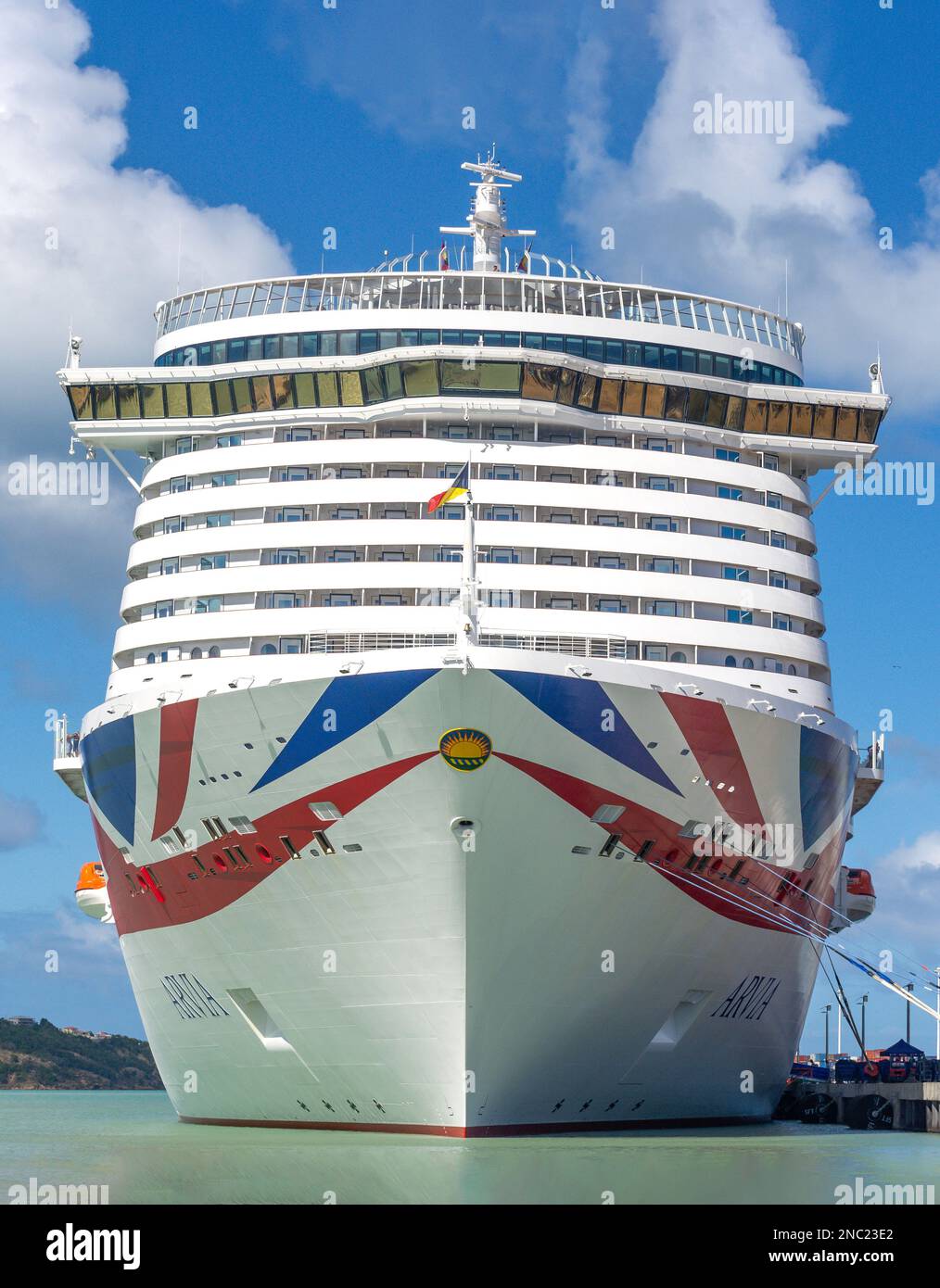 P&O Arvia Cruise Ship berthed in dock, St John's, Antigua, Antigua and Barbuda, Lesser Antilles, Caribbean, Caribbean Stock Photo