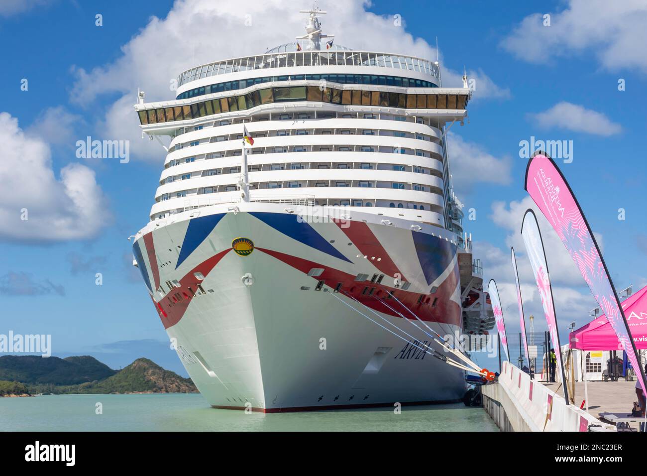 P&O Arvia Cruise Ship berthed in dock, St John's, Antigua, Antigua and Barbuda, Lesser Antilles, Caribbean, Caribbean Stock Photo