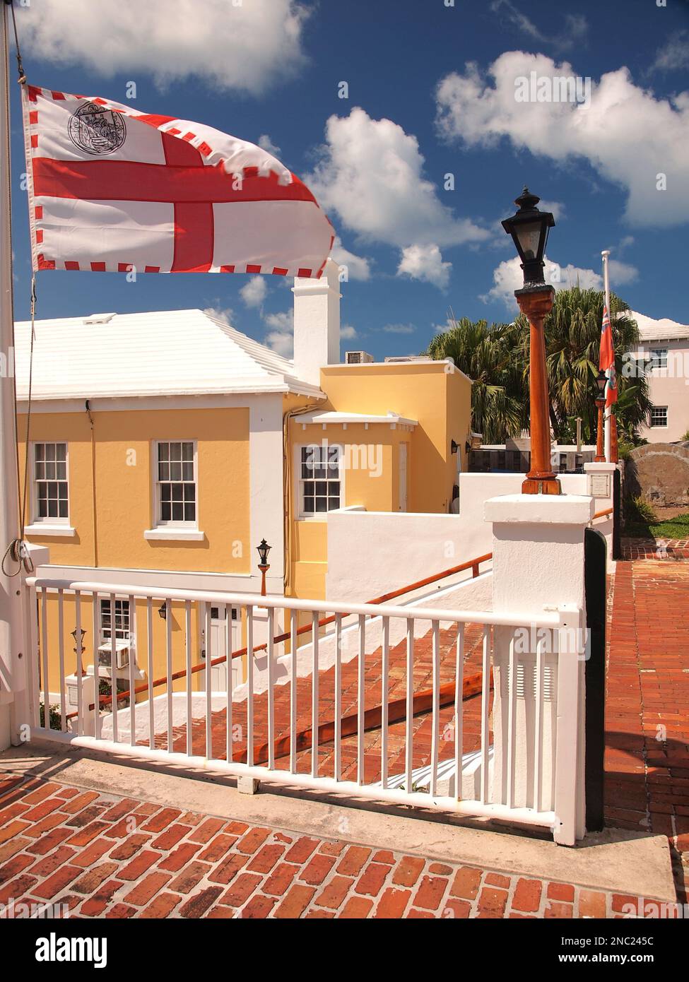 Bermuda scenes around the island, with typical colorful buildings and signage. Stock Photo