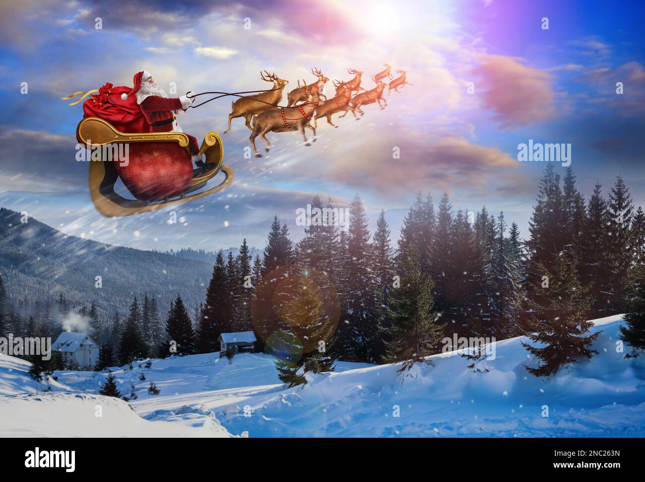 RED MUSICAL TV W/TREE & SANTA FLYING OVER main image 1