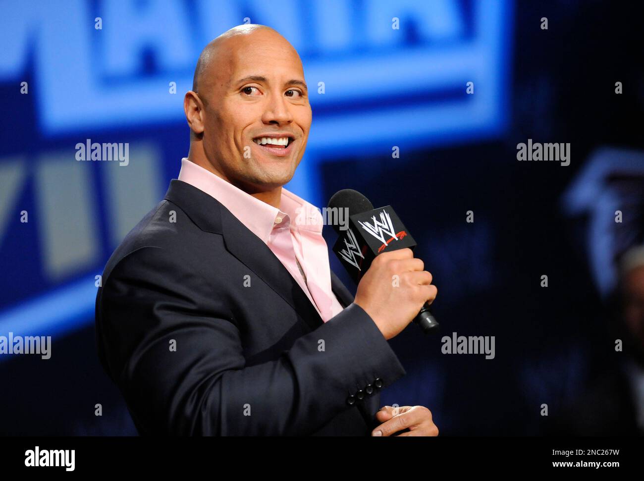 John Cena Dwayne 'The Rock' Johnson Press Conference for WrestleMania  XXVIII at Eden Roc Renaissance Miami Florida - 28.03.12 Stock Photo - Alamy