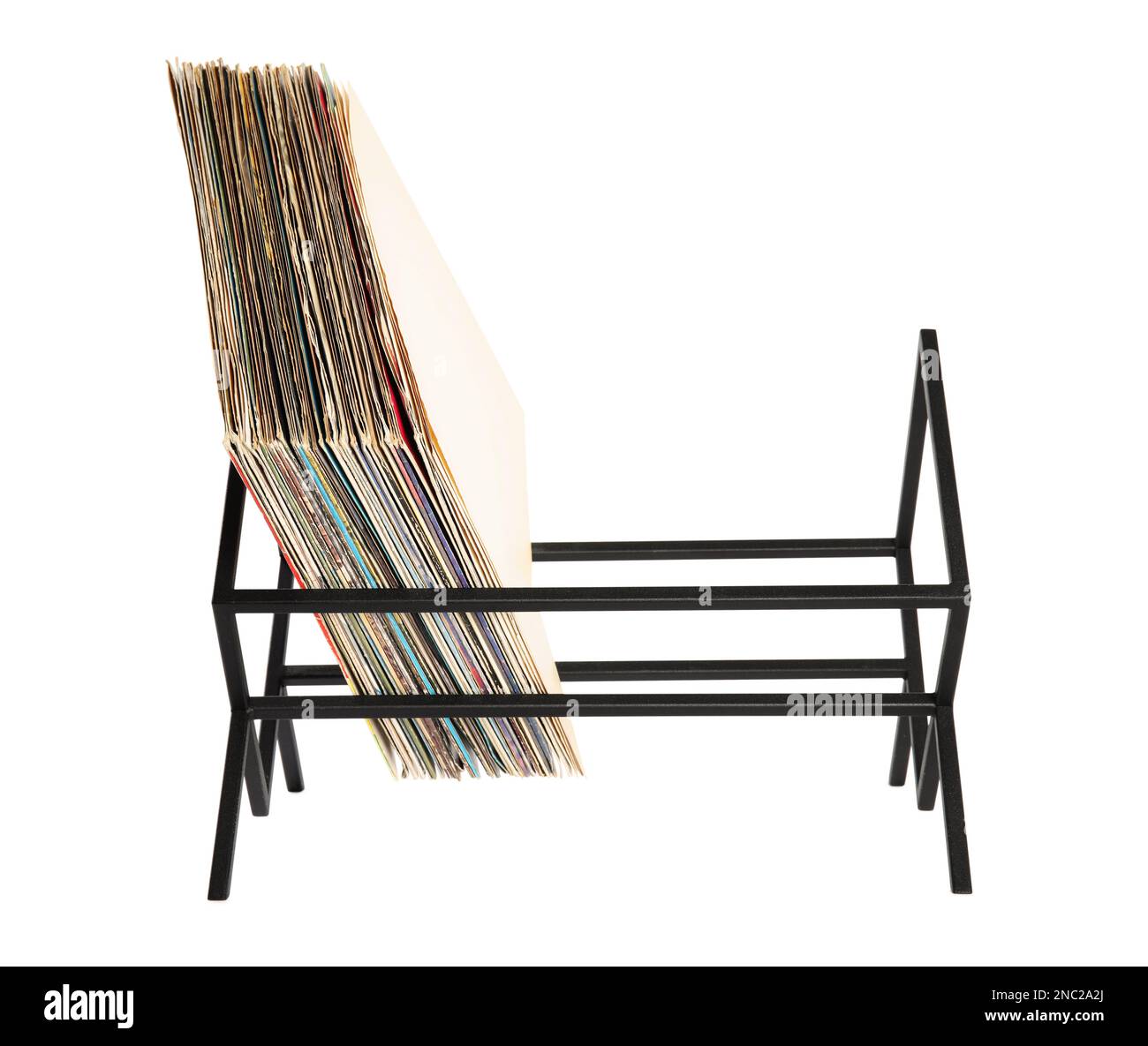 Rack with vinyl records in sleeves on white background Stock Photo Alamy