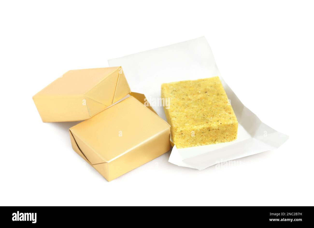 Bouillon cubes on white background. Broth concentrate Stock Photo Alamy
