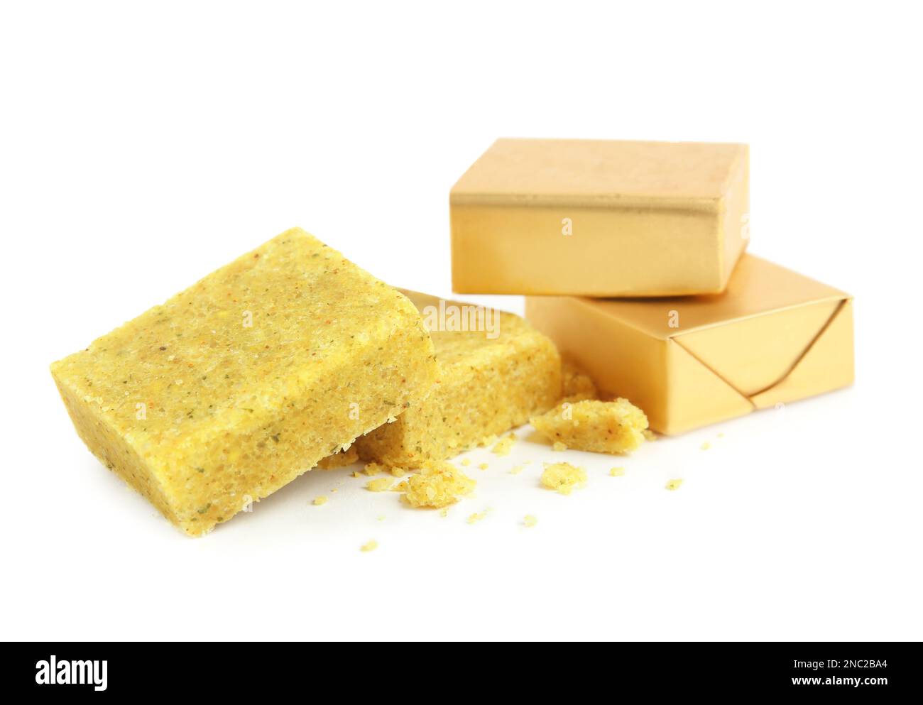 Bouillon cubes on white background. Broth concentrate Stock Photo Alamy