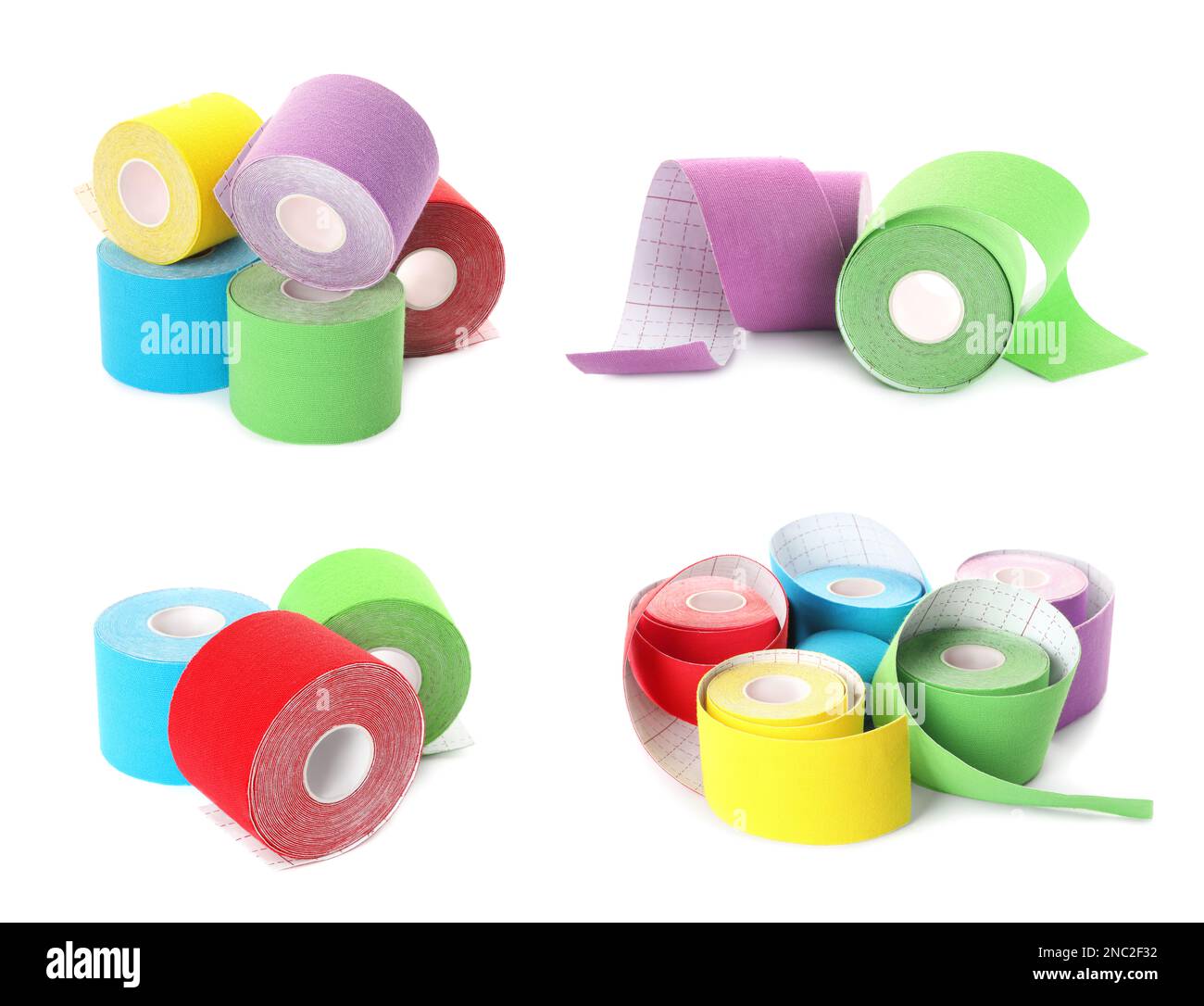Set with different color kinesio tapes on white background Stock Photo