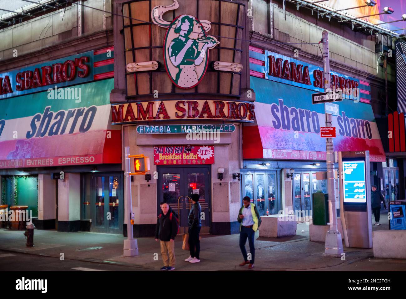 The closed Mama Sbarro’s restaurant in Times Square in New York on Wednesday, February 8, 2023. The restaurant closed in 2019, pre-pandemic, because of a failure to negotiate a lease with the landlord.(© Richard B. Levine) Stock Photo