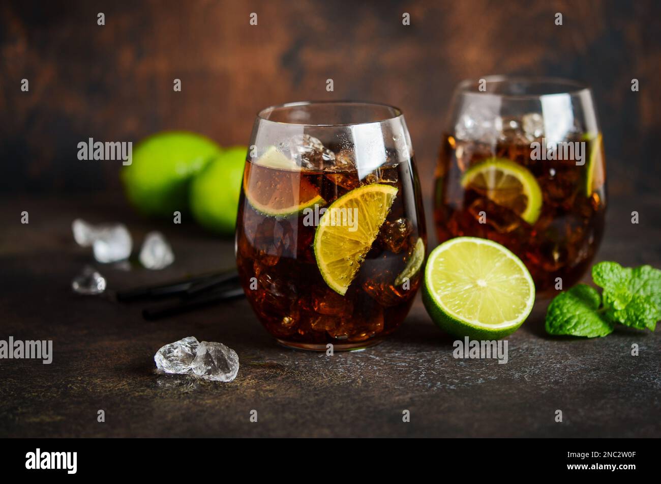 Cuba Libre with brown rum, cola and lime. Cuba Libre or long island