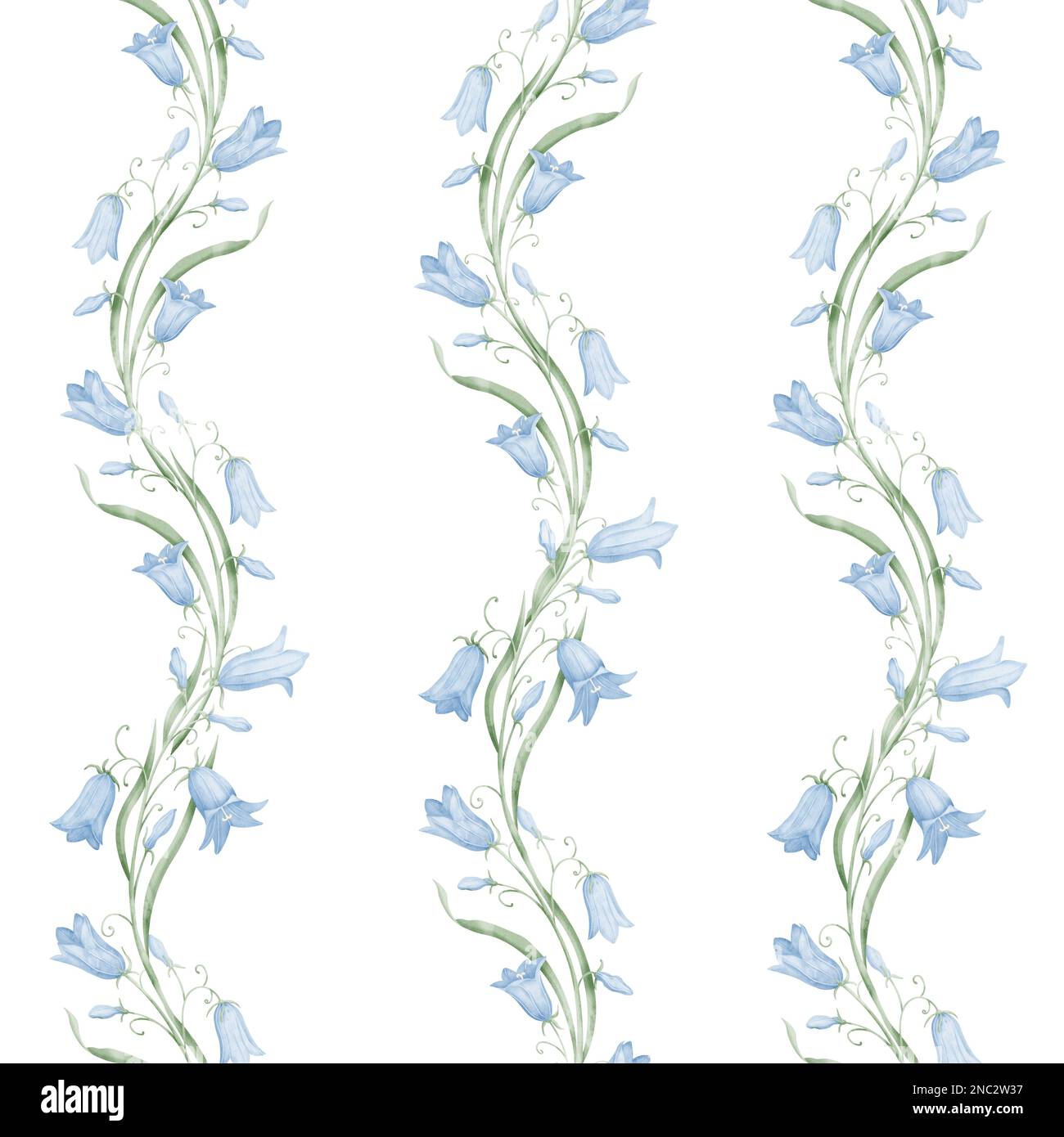 Watercolor seamless Pattern with Bluebell Flowers on isolated ...
