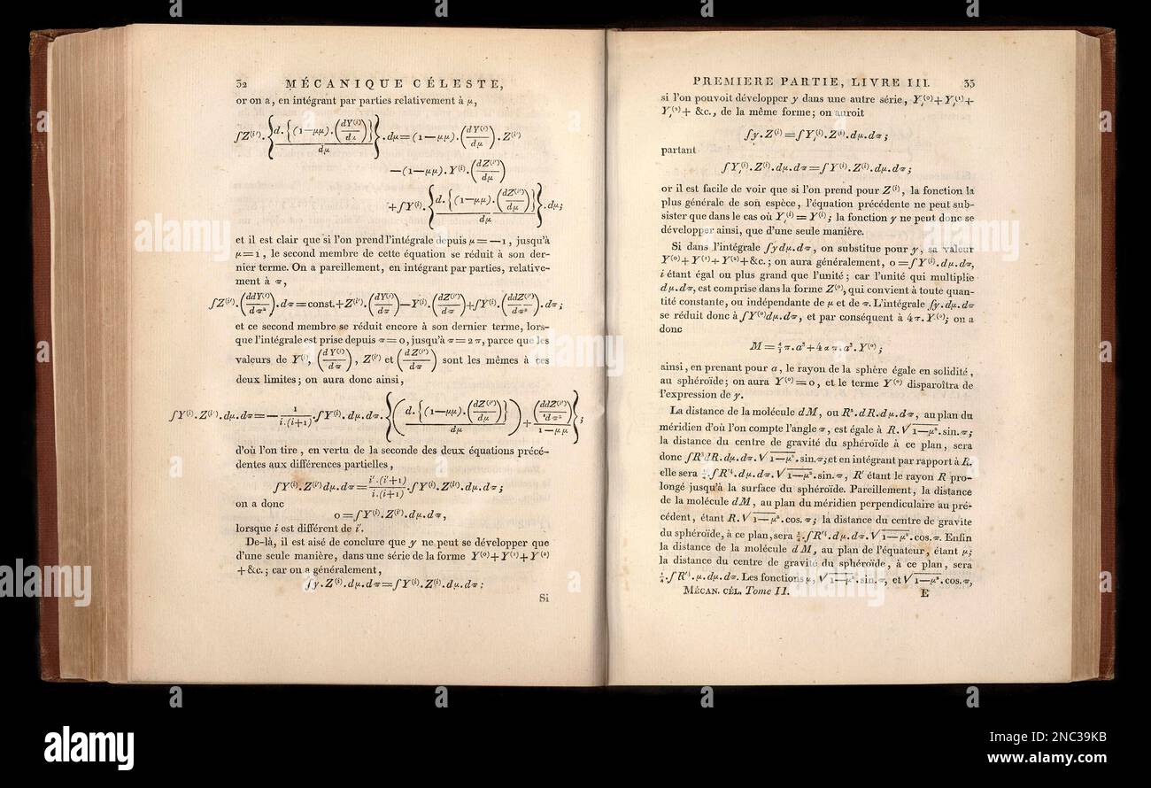 Traité de mécanique céleste,  'Treatise of celestial mechanics', by Pierre-Simon Marquis de Laplace Stock Photo