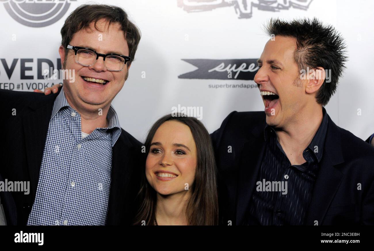 James Gunn, right, writer/director of "Super," poses with cast members