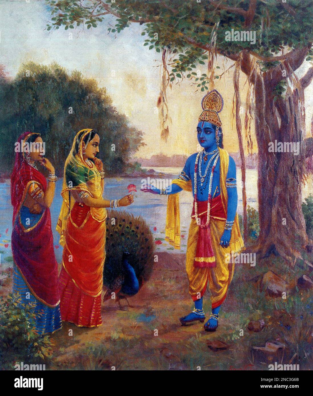 Krishna and Radha by Raja Ravi Varma, oil on canvas, 1901 Stock Photo