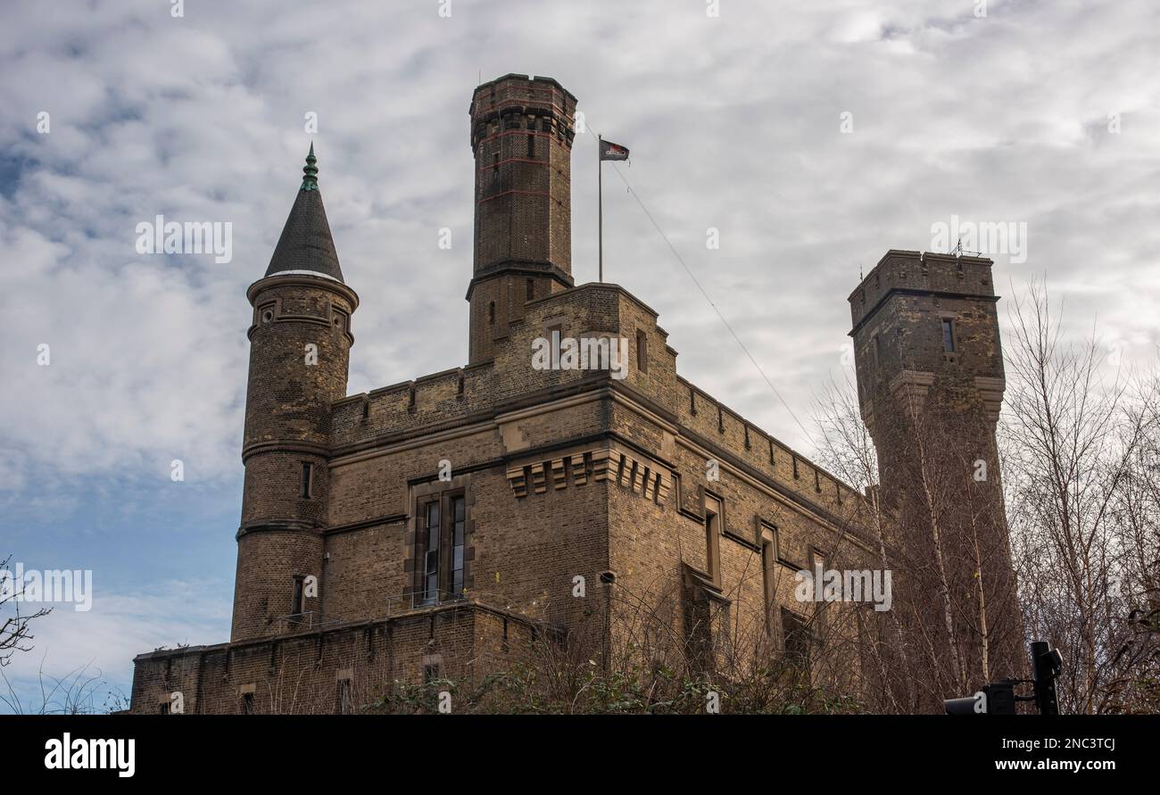 A former Victorian water pumping station that is now The Castle Climbing Centre on Green Lanes, Stoke Newington, Hackney, London, UK Stock Photo