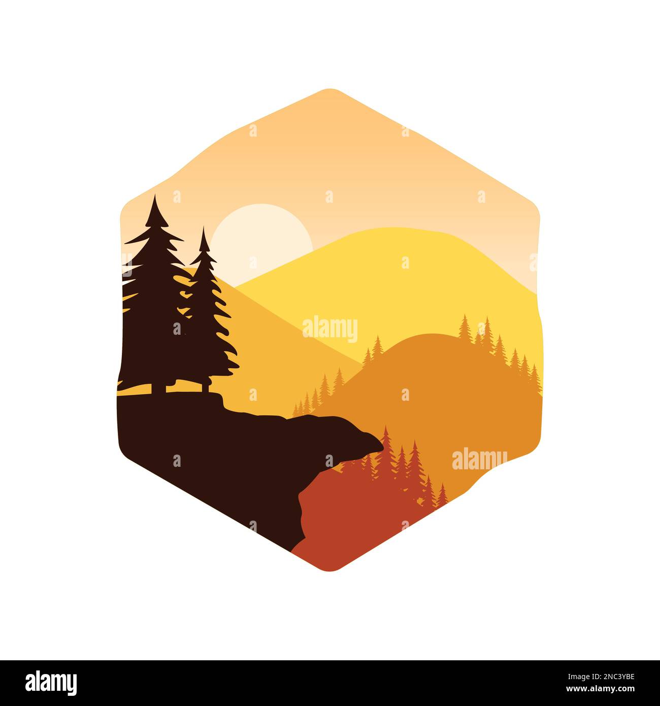 Beautiful flat design landscapes with mountains, hills and forest. Natural theme Stock Vector