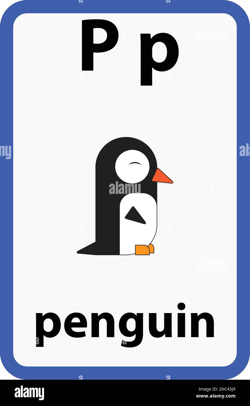 Alphabet flashcard for children with the letter p from penguin Stock Vector