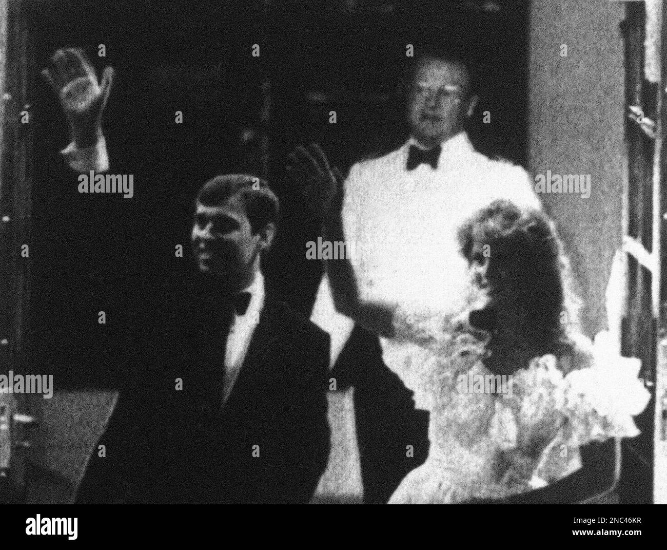 The Duke and Duchess of York, Prince Andrew and Sarah Ferguson, wave