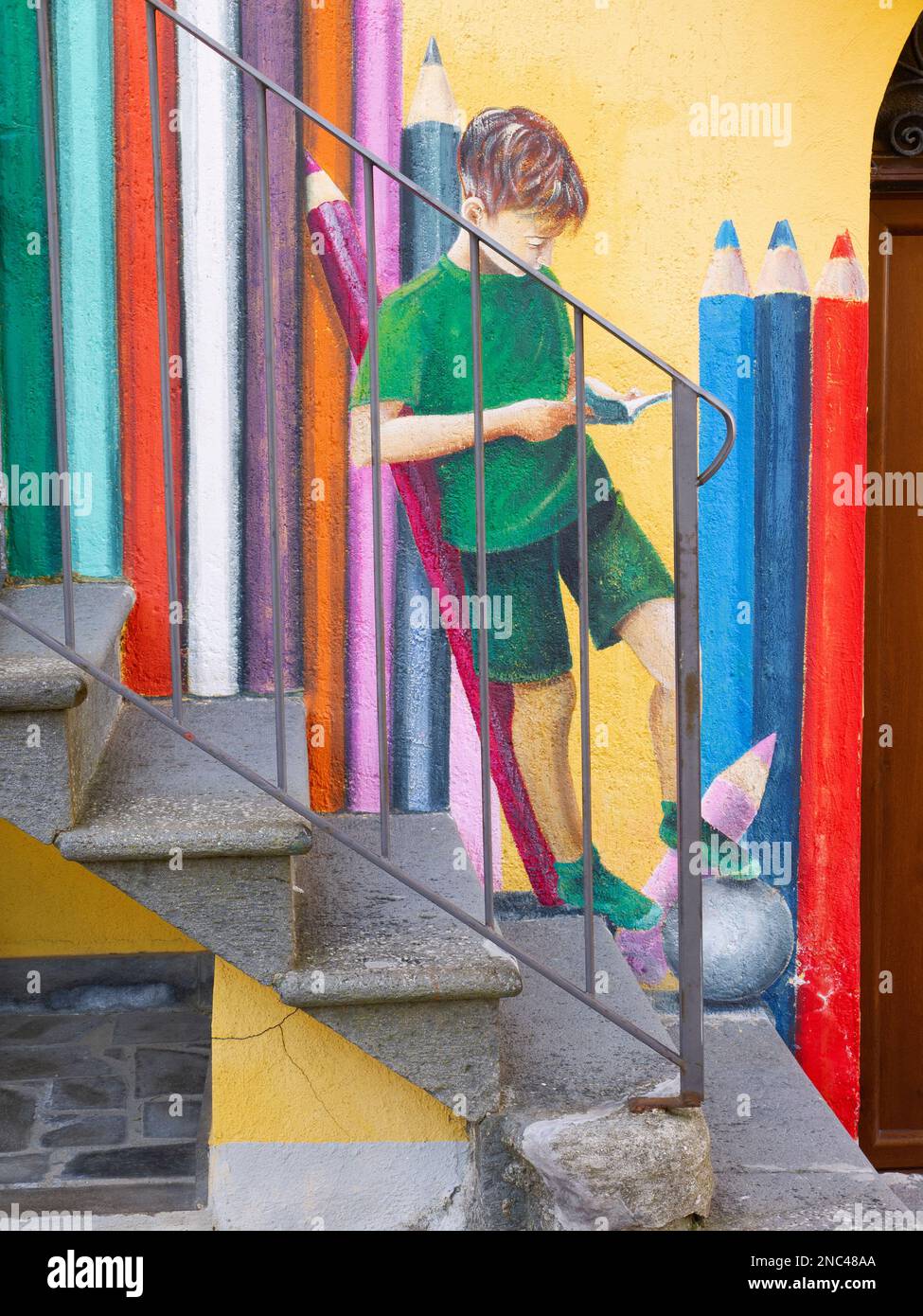 Sant'Angelo di Roccalvecce (Italy, Viterbo), also called the 'land of fairy tales' because the murals of the most famous fairy tales in the world are Stock Photo