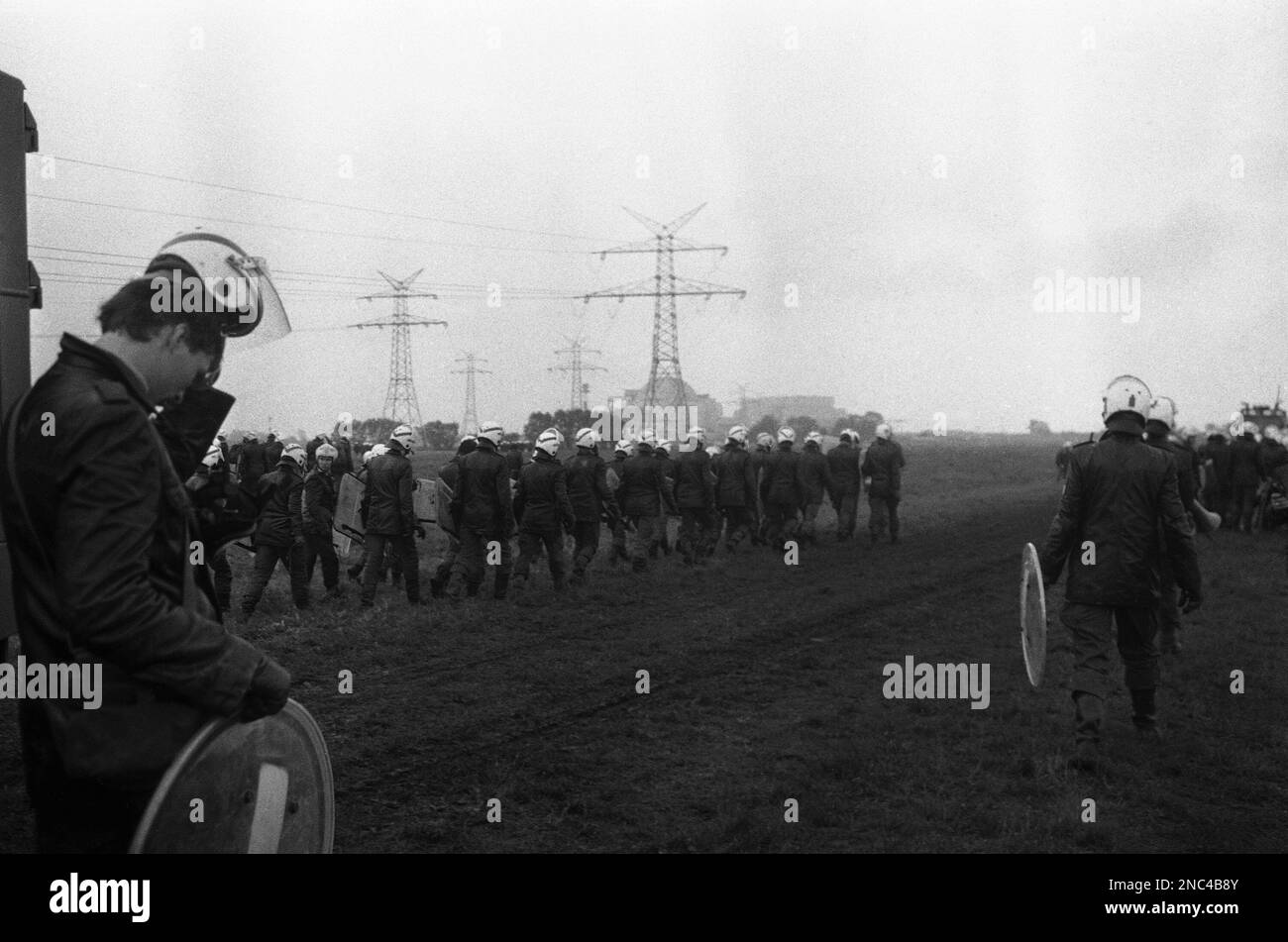 German riot police units on their way to the nuclear power plant in ...
