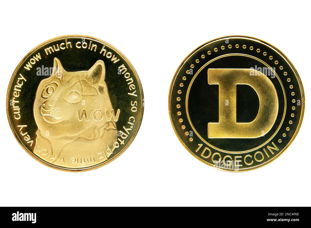 Two faces of the black version of digital dog coin isolated on a white background Stock Photo