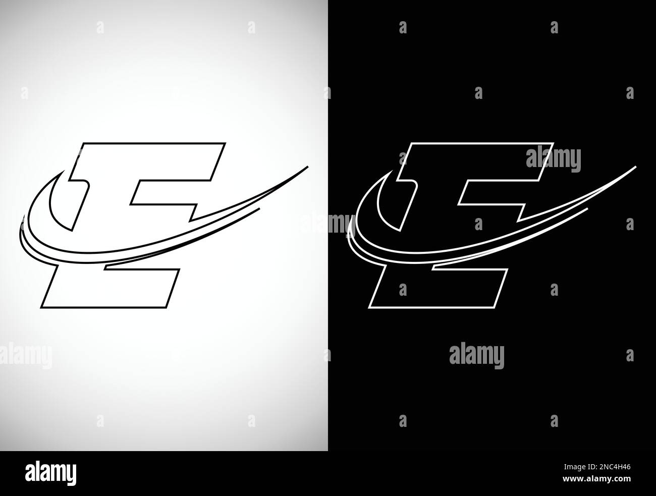 Initial letter E with a swoosh line art-style logo. Modern vector ...