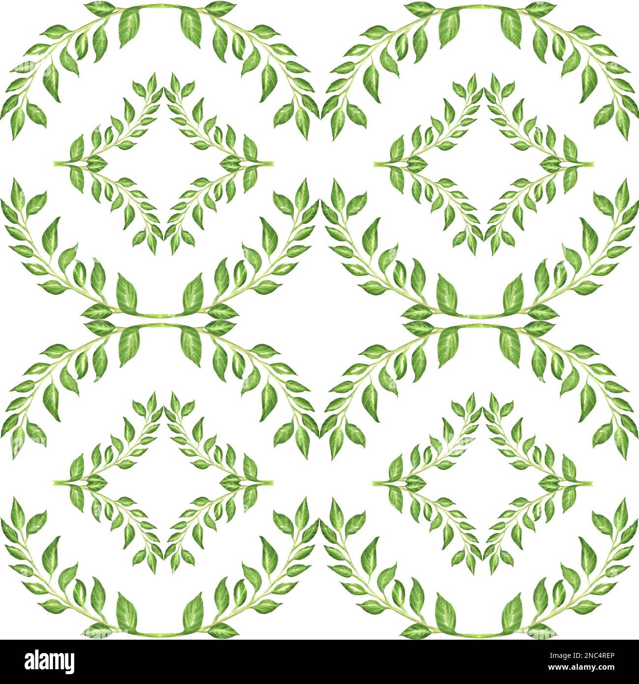 Hand-drawn watercolor seamless pattern with leaves and branches on ...