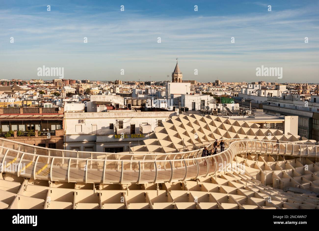 Seville-Andalusia-Spain, December 12. 2019: Panoramic view of the city Seville and Metropolitan Parasol building, Stock Photo