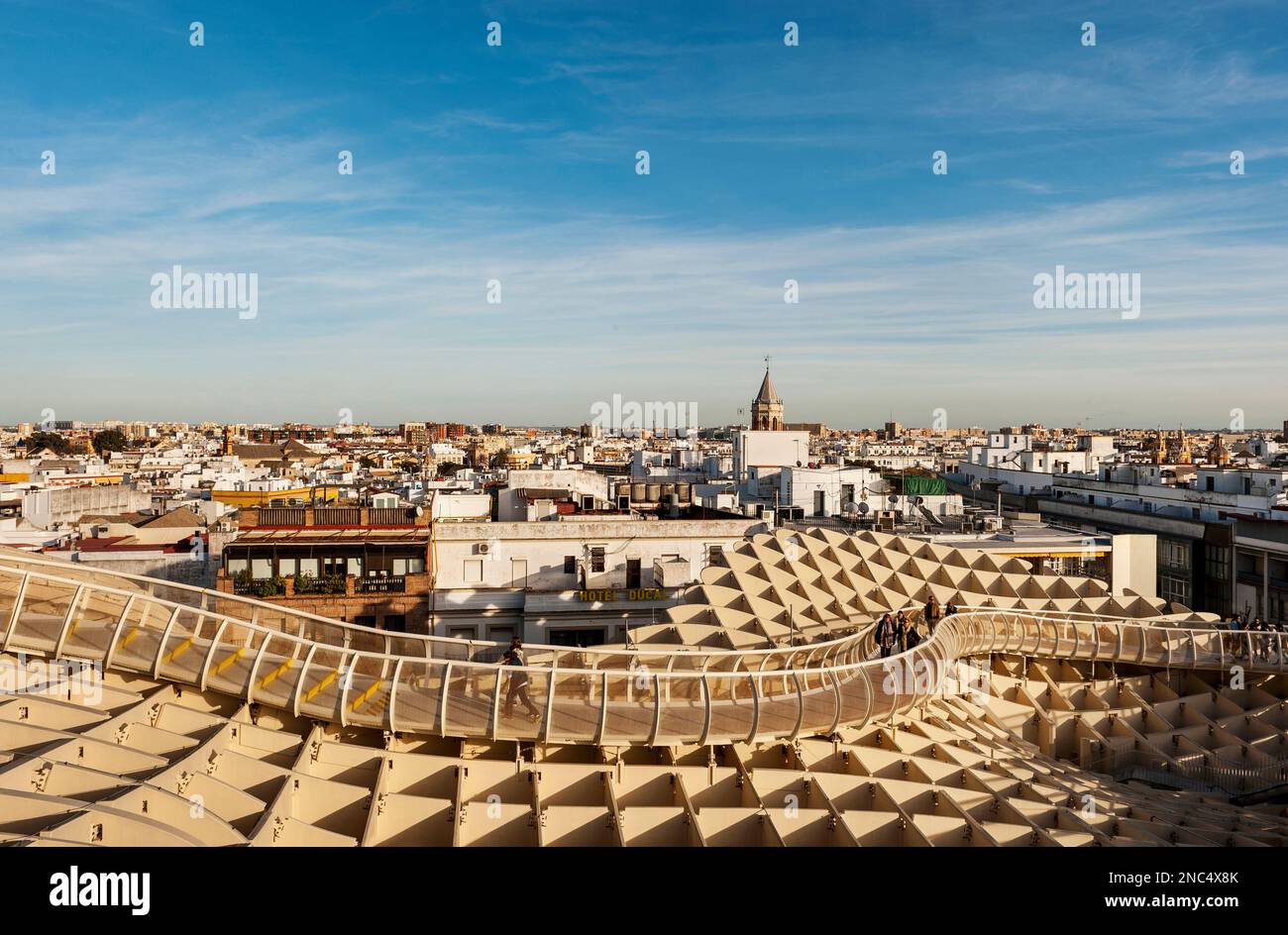 Seville-Andalusia-Spain, December 12. 2019: Panoramic view of the city, Seville, Metropolitan Parasol building, Stock Photo