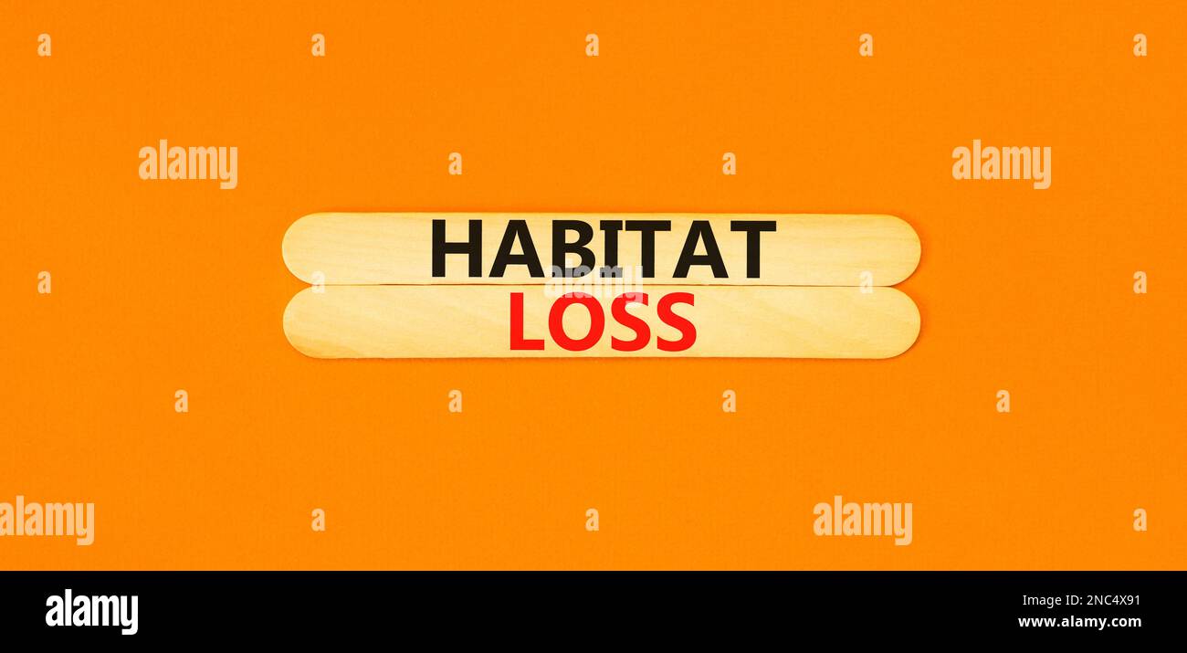 Habitat loss symbol. Concept words Habitat loss on wooden sticks. Beautiful orange table orange