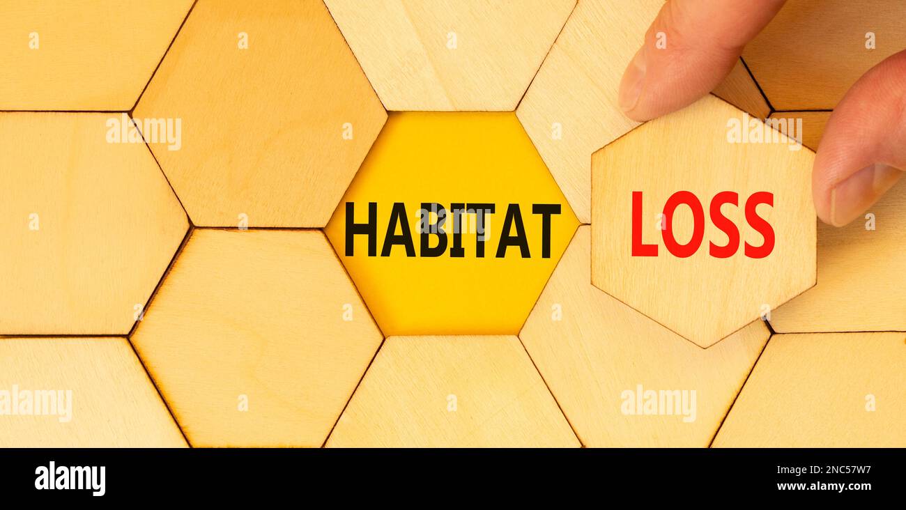 Habitat loss symbol. Concept words Habitat loss on wooden puzzles