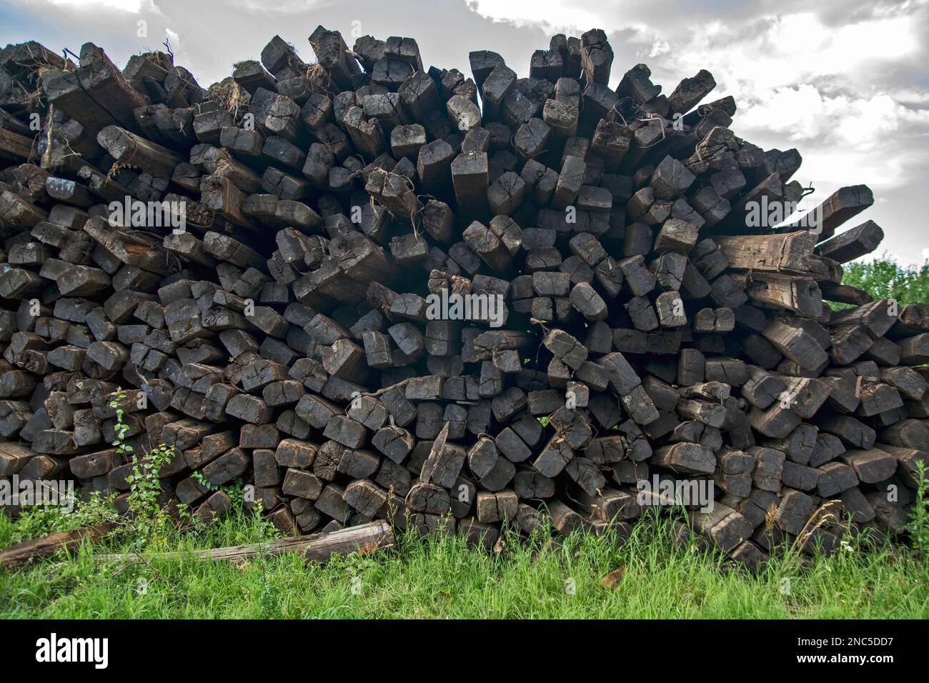 Old railway sleepers from the dismantled railway in Banat Serbia