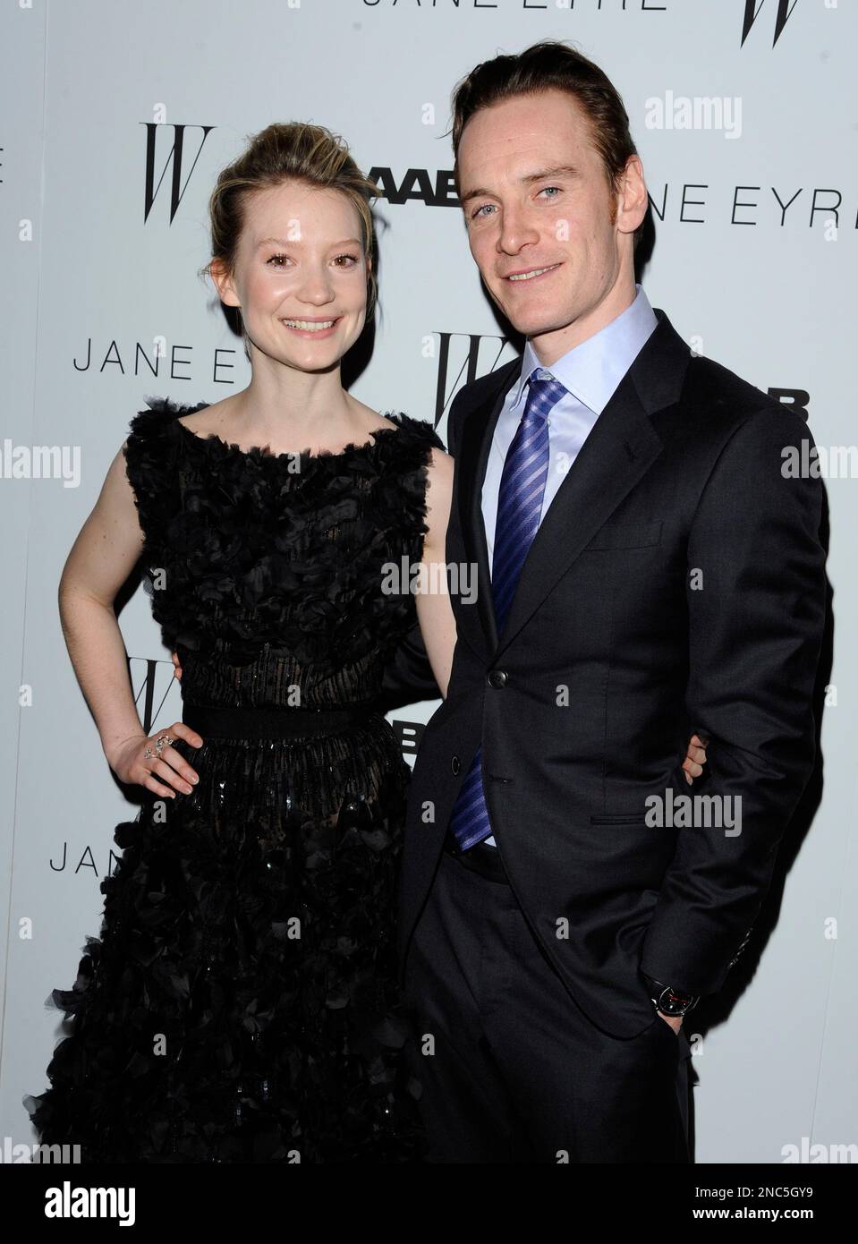 Actors Mia Wasikowska and Michael Fassbender attend the premiere of \, image size:959x1390