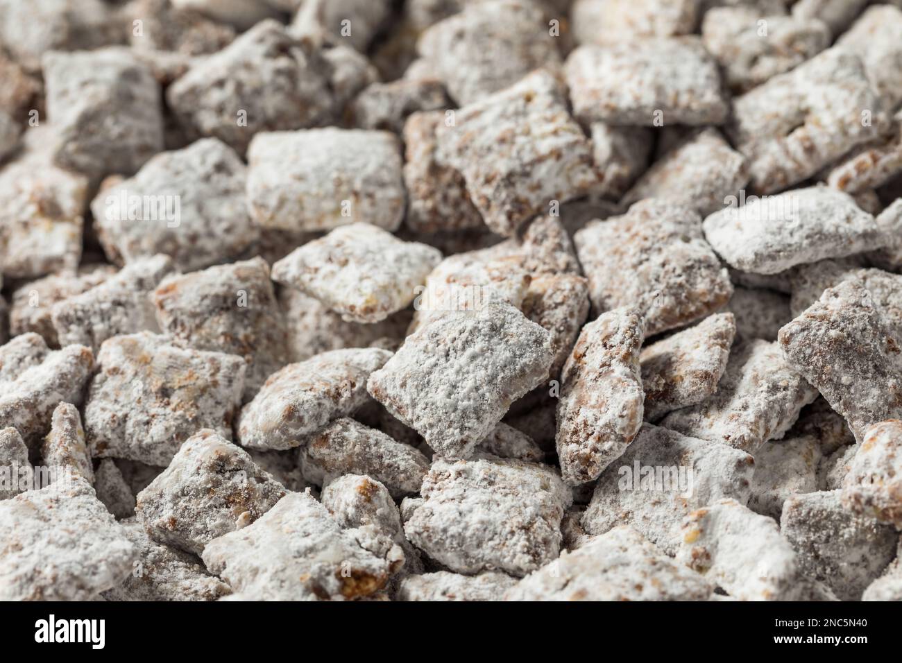 Homemade Sweet Muddy Buddy Puppy Chow with Peanut Butter and Chocolate Stock Photo