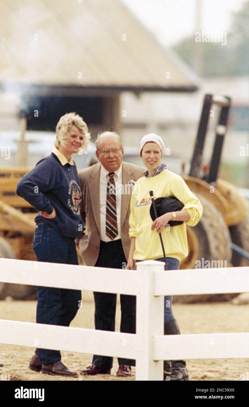Britain’s Princess Anne, right, visits the Bob Thomas Equestrian Center