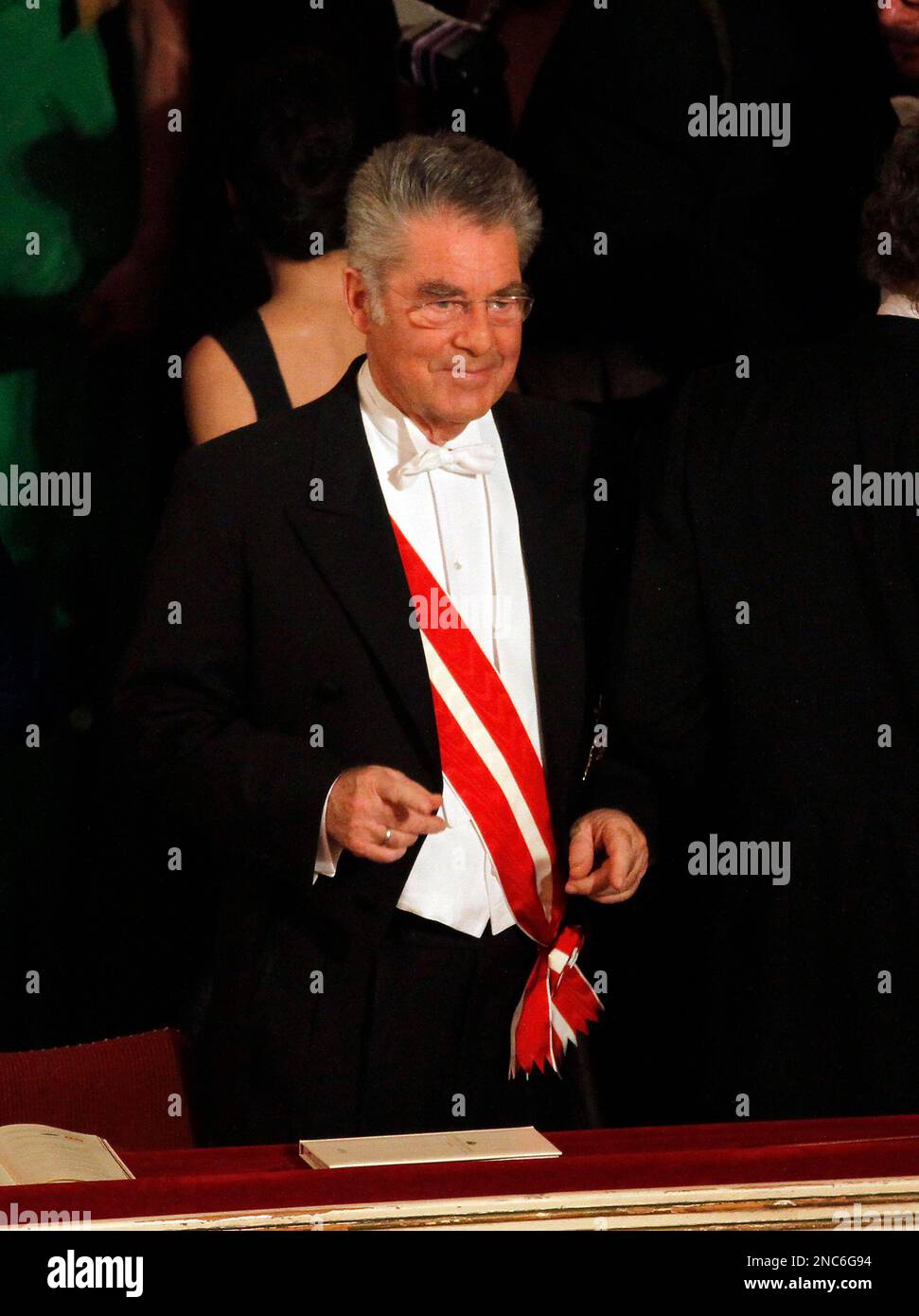 Austrian President Heinz Fischer stands in his during the traditional Opera Ball at the state opera in Vienna, Austria, on Thursday, March 3, 2011. (AP Photo/Ronald Zak) Stock Photo