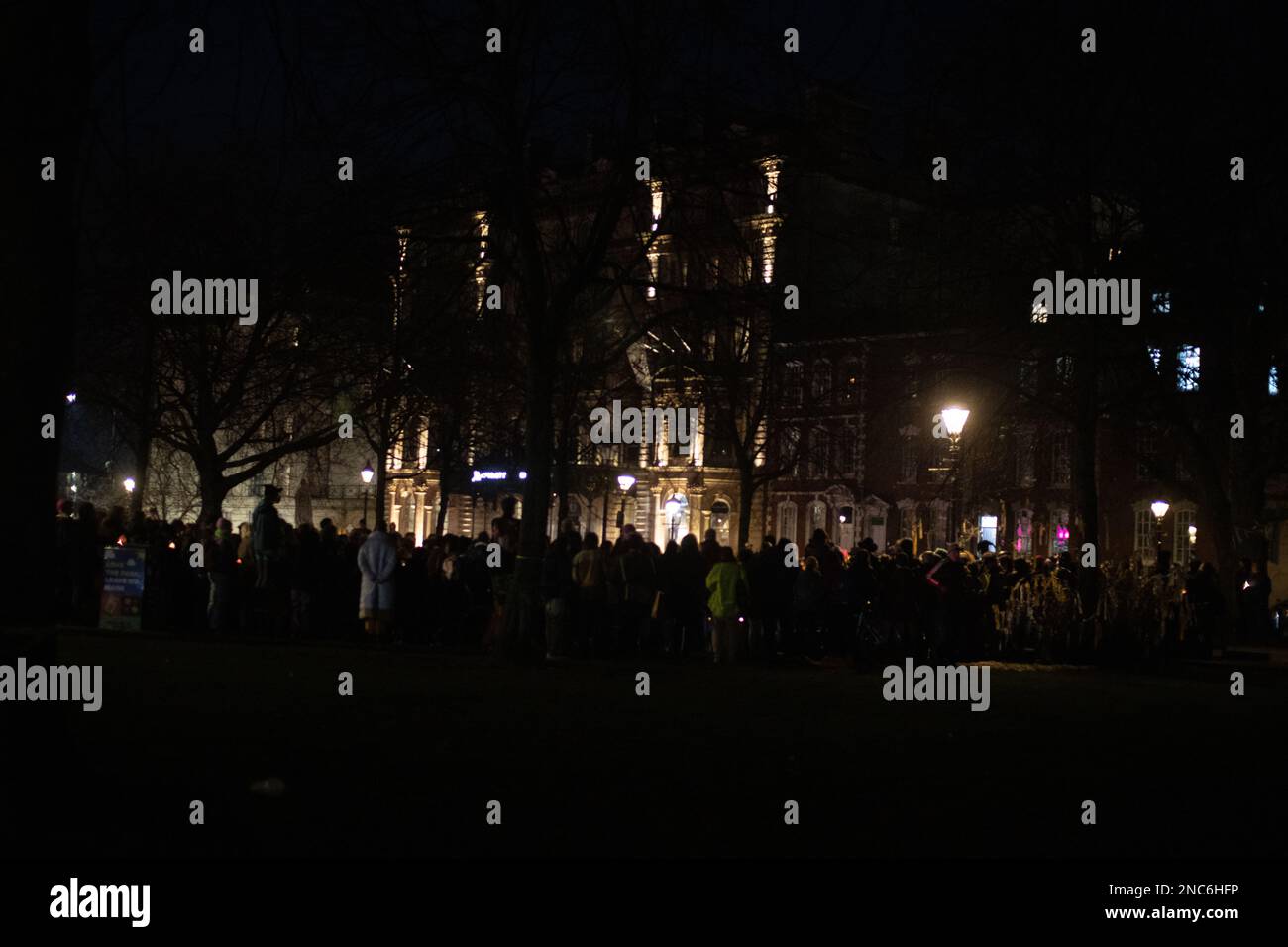 Bristol, UK, 14th February 2023. Candlelit vigil on College Green for trans teenager Brianna Ghey, who was found murdered in Cheshire on Saturday. Stock Photo