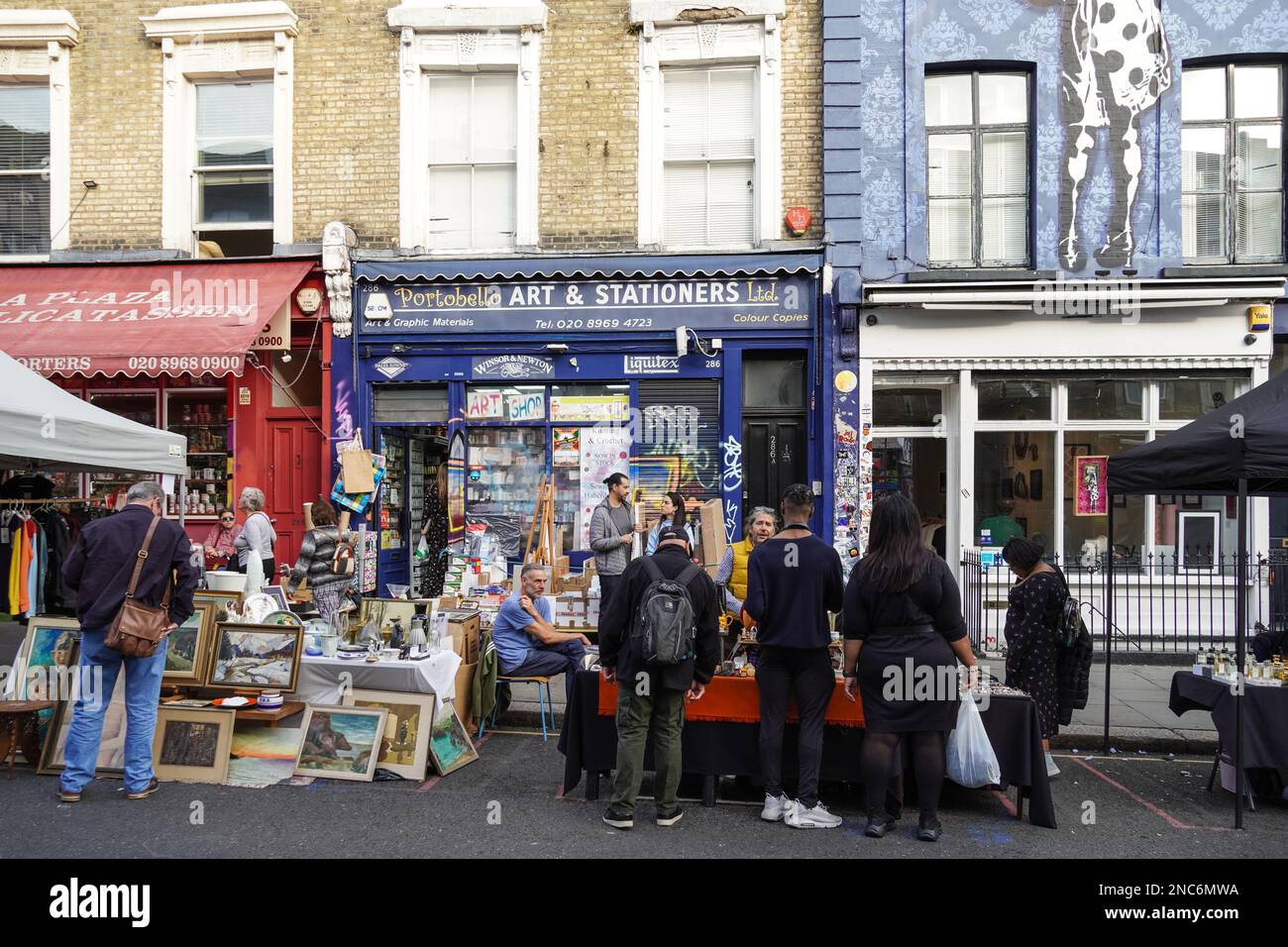 Shops in Portobello Road Market in Notting Hill, London England United