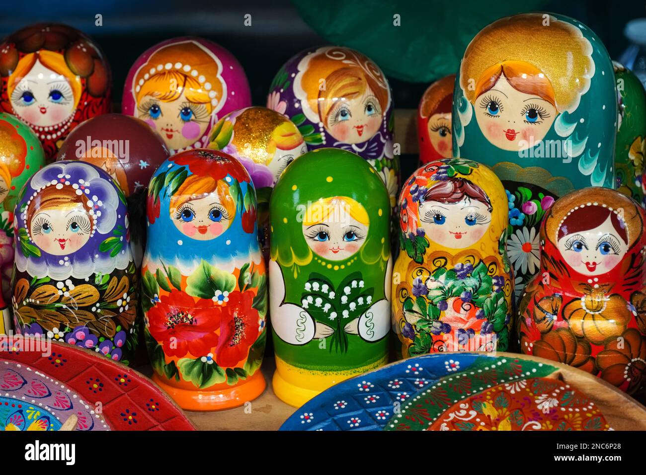 A display of Matryoshka dolls, babushka dolls Stock Photo