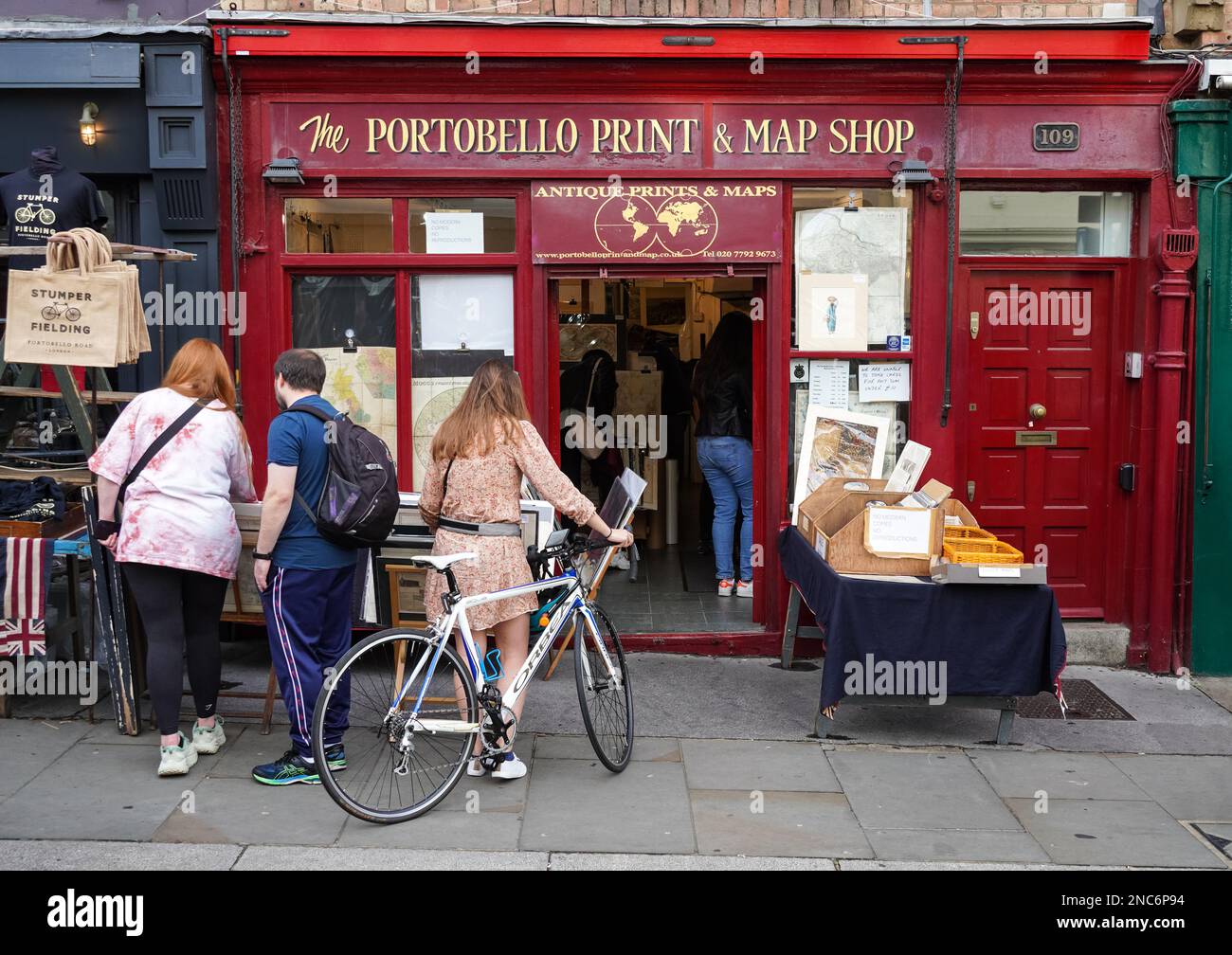 The Portobello Print & Map Shop in Portobello Road Market in Notting Hill, London England United
