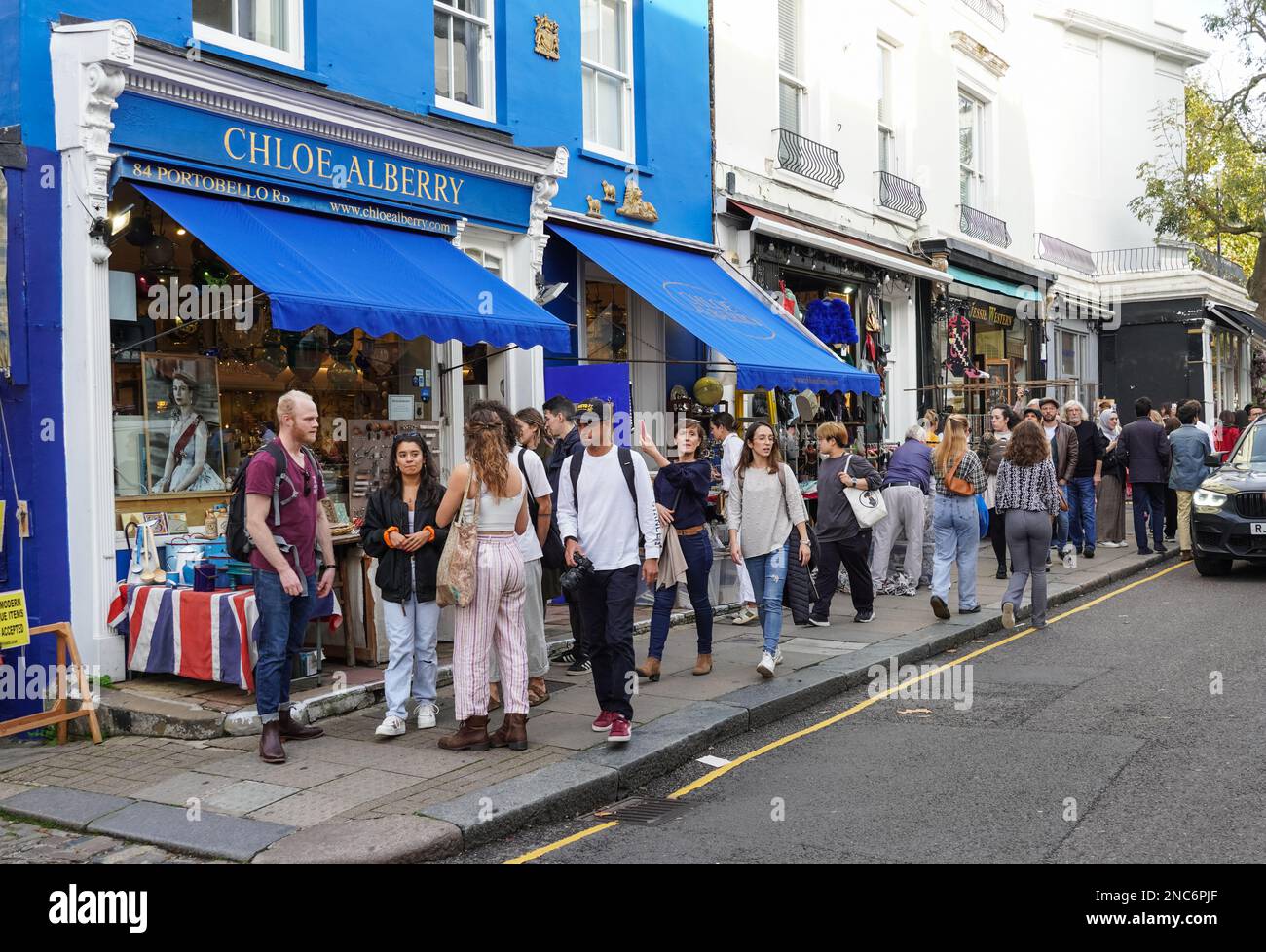 Shops in Portobello Road Market in Notting Hill, London England United