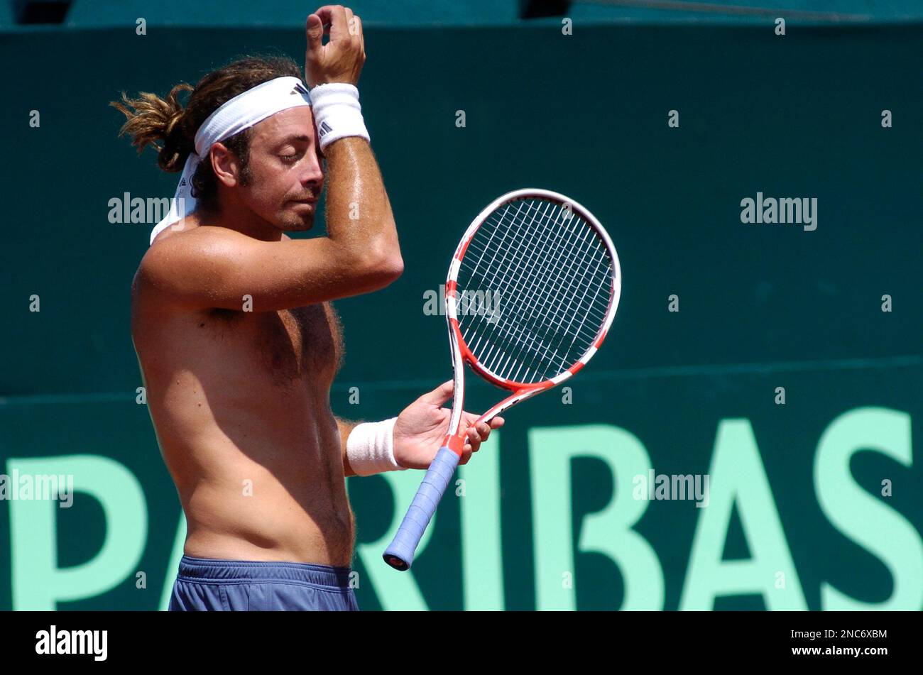 Chile's tennis player Nicolas Massu trains in Santiago, Chile, Tuesday  March 1, 2011. Chile will play the U.S. in first round World Group Davis  Cup matches starting Friday. (AP Photo/Carlos Espinoza Stock