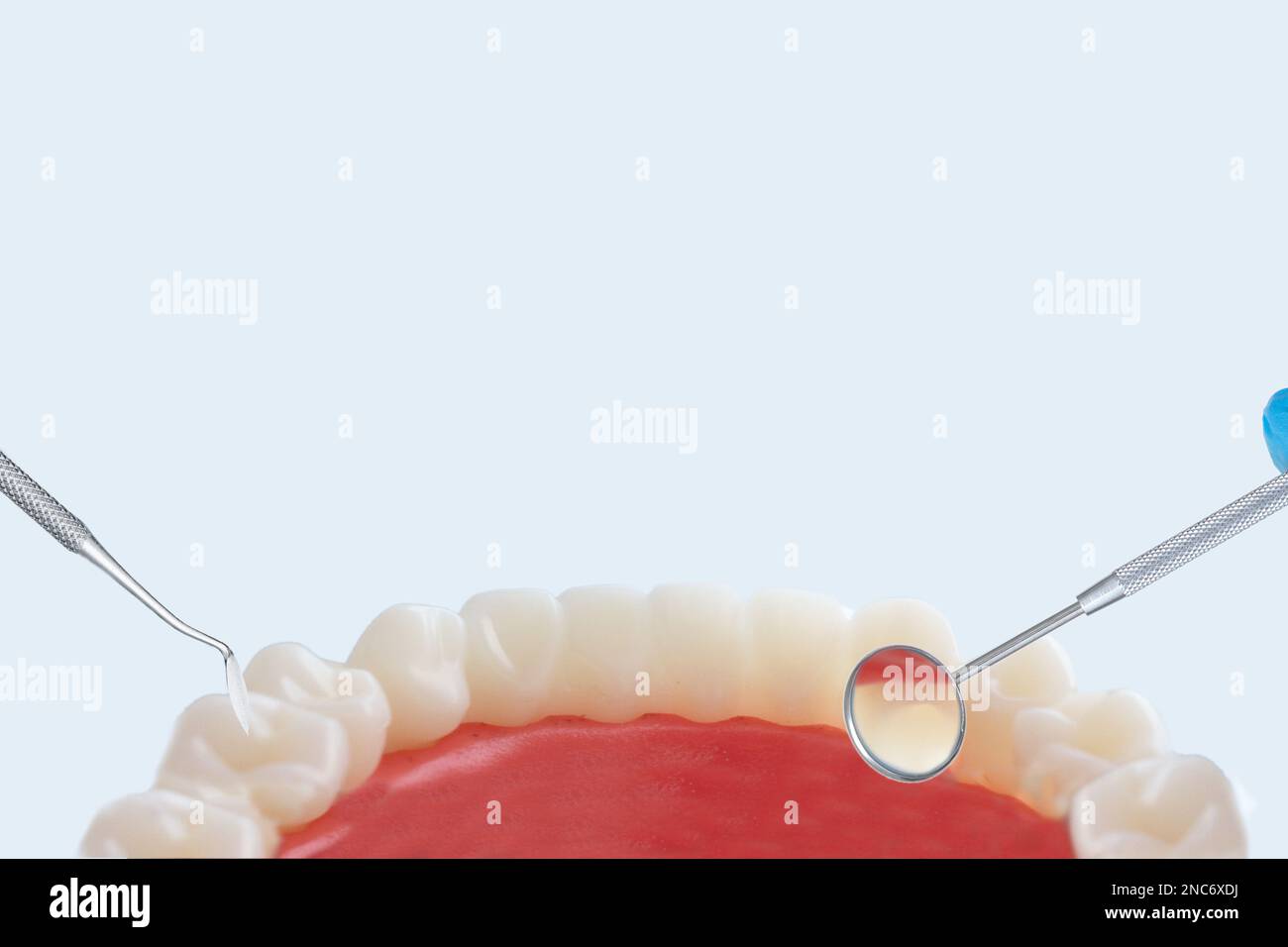 Shot from mouth. View from inside the dental jaw. Teethcare, dental health concept Stock Photo